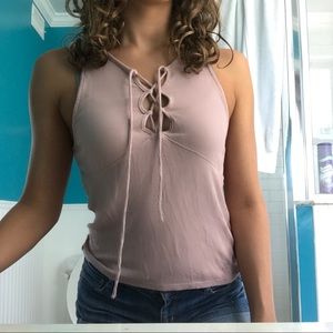 American Eagle Mauve Pink Tie Front Tank Top